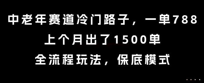 中老年赛道冷门路子，一单788，上个月出了1500单，全流程玩法，保底模式【揭秘】-缘艺创业网