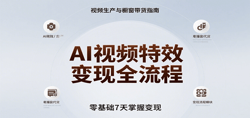 AI视频特效变现全流程，零基础7天掌握视频生产到橱窗带货变现-缘艺创业网