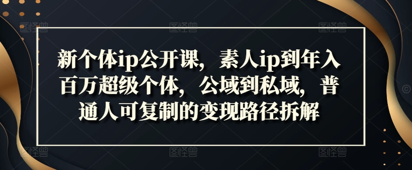 新个体ip公开课，素人ip到年入百万超级个体，公域到私域，普通人可复制的变现路径拆解-缘艺创业网