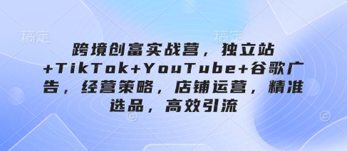 跨境创富实战营，独立站+TikTok+YouTube+谷歌广告，经营策略，店铺运营，精准选品，高效引流-缘艺创业网