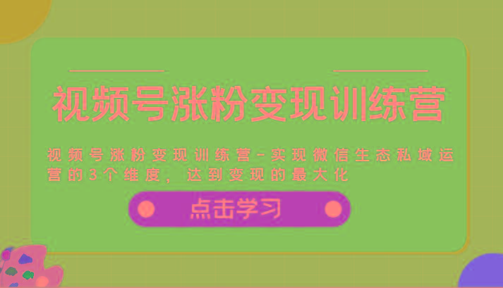 视频号涨粉变现训练营-实现微信生态私域运营的3个维度，达到变现的最大化-缘艺创业网