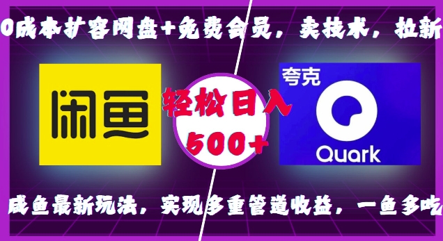 0成本扩容网盘+免费会员，卖技术，拉新，咸鱼最新玩法，实现多重管道收益，一鱼多吃，轻松日入500+-缘艺创业网