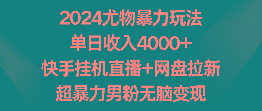 2024尤物暴力玩法 单日收入4000+快手挂机直播+网盘拉新 超暴力男粉无脑变现-缘艺创业网