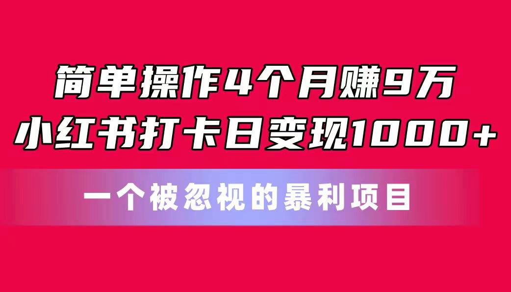 简单操作4个月赚9万！小红书打卡日变现1000+！一个被忽视的暴力项目-缘艺创业网