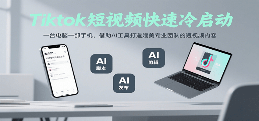 Tiktok短视频快速冷启动，一台电脑一部手机，借助AI工具打造媲美专业团队的短视频内容-缘艺创业网