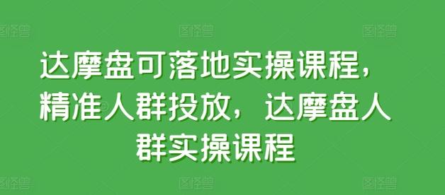达摩盘可落地实操课程，精准人群投放，达摩盘人群实操课程-缘艺创业网