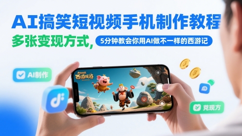 AI搞笑短视频手机制作教程，多张变现方式，5分钟教会你用AI做不一样的西游记-缘艺创业网
