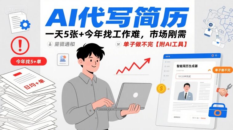 AI代写简历，一天5张+今年找工作难，市场刚需，单子做不完【附AI工具】-缘艺创业网