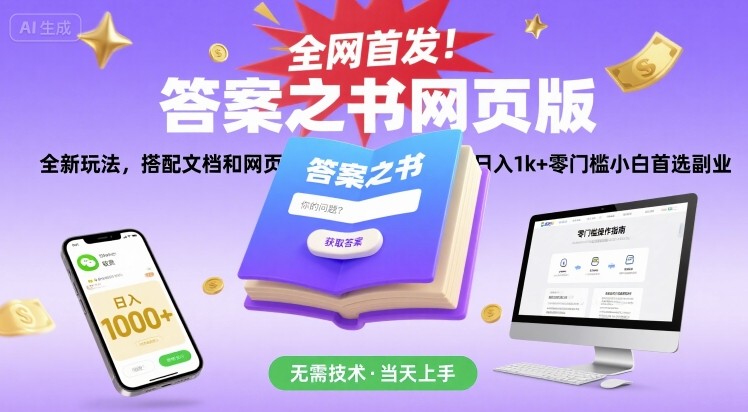 全网首发！答案之书网页版，全新玩法，搭配文档和网页，日入1k+零门槛小白首选副业【揭秘】-缘艺创业网