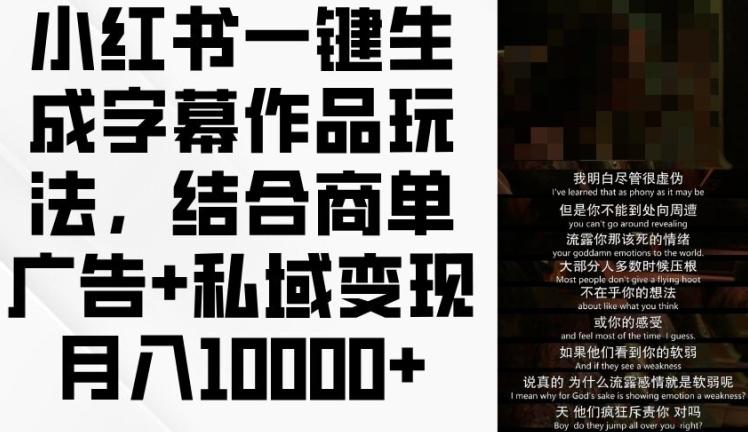 小红书一键生成字幕作品玩法，结合商单广告+私域变现月入1w+【揭秘】-缘艺创业网