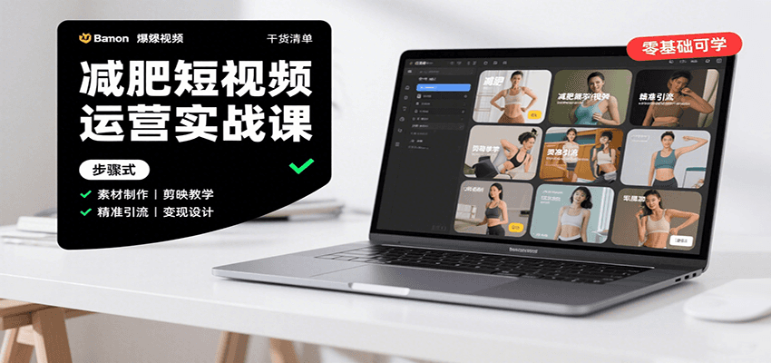 减肥短视频运营实战课：含素材制作、剪映教学，讲精准引流、变现设计与内容模板技巧-缘艺创业网