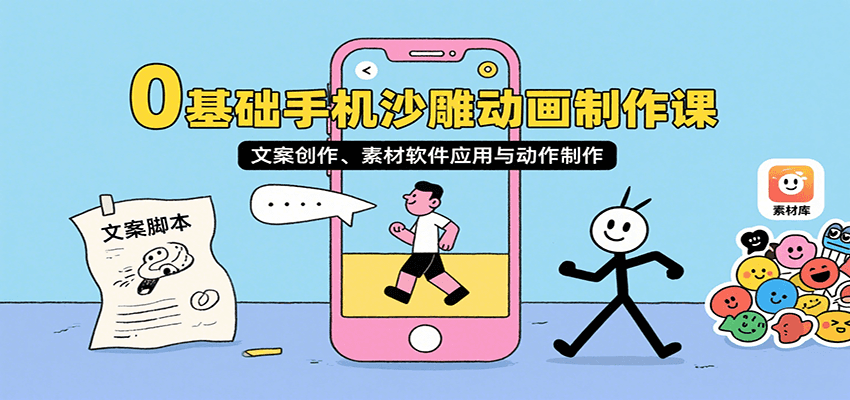 0基础手机沙雕动画制作课，文案创作、素材软件应用与动作制作-缘艺创业网