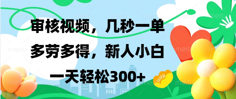 视频审核，新手可做，多劳多得，新人小白一天轻松300+-缘艺创业网