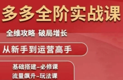 拼多多全阶实战课程，全维攻略，破局增长，从新手到运营高手-缘艺创业网