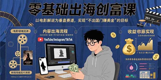 零基础出海创富课：以电影解说为垂直赛道，实现不出国门赚美金的目标-缘艺创业网