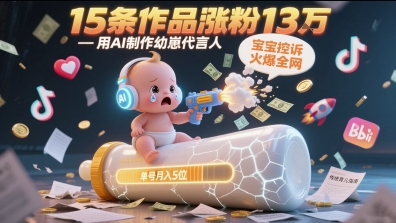 用AI制作幼崽代言人，宝宝的控诉火爆全网，15条作品涨粉13W，单号月入5位数实操教程-缘艺创业网