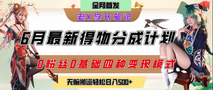 6月份最新得物创作者分成计划2.0玩法，0粉丝0基础四种模式变现，从隐蔽渠道无脑搬运，日入2张-缘艺创业网