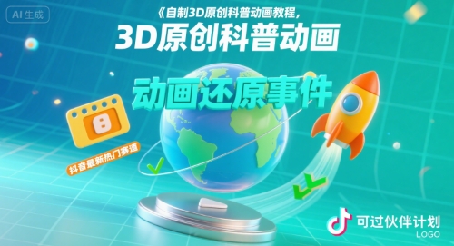 自制3D原创科普动画教程，动画还原事件，抖音最新热门赛道，可过伙伴计划-缘艺创业网