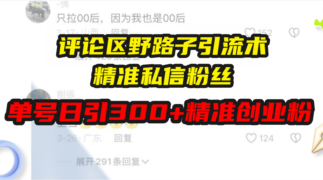评论区野路子引流术，精准私信粉丝，单号日引流300+精准创业粉-缘艺创业网