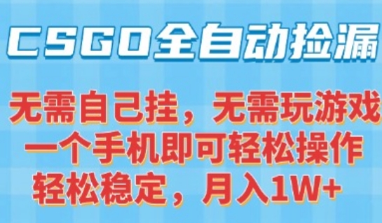 CSGO自动捡漏项目，最新独家玩法，一个手机可操作，新手小白轻松月入1W+，操作简单易上手【揭秘】-缘艺创业网