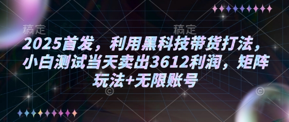 2025首发，利用黑科技带货打法，小白测试当天卖出3612利润，矩阵玩法+无限账号【揭秘】-缘艺创业网