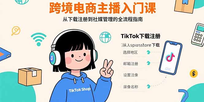 跨境电商主播入门课，TikTok下载注册，支付工具配置，社媒账号管理全流程-缘艺创业网