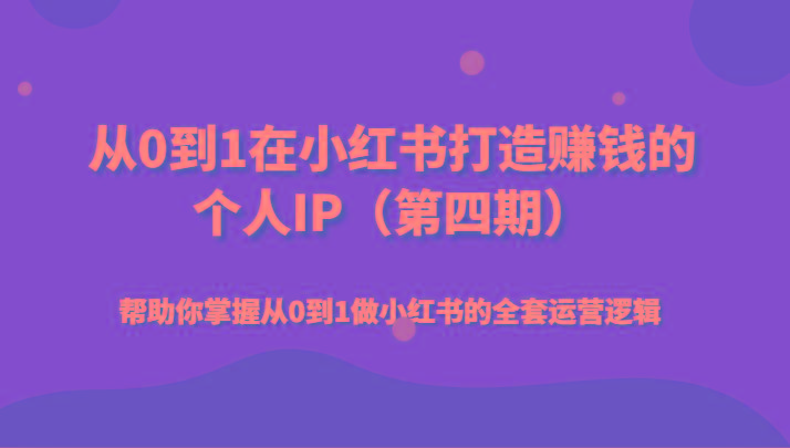 从0到1在小红书打造赚钱的个人IP(第四期)帮助你掌握从0到1做小红书的全套运营逻辑-缘艺创业网