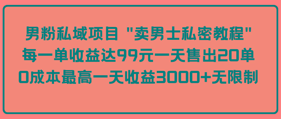 (9730期)男粉私域项目 “卖男士私密教程” 每一单收益达99元一天售出20单-缘艺创业网