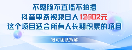 不露脸不直播不拍摄抖音单条视频日入1k+这个项目适合所有人长期积累的项目-缘艺创业网